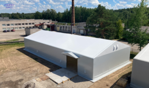 Finest-Hall Factory OÜ toodetud ja paigaldatud PVC hall mõõtudega 10x17,5m, kõrgusega 5 meetrit Kiinteistö Oy-le.