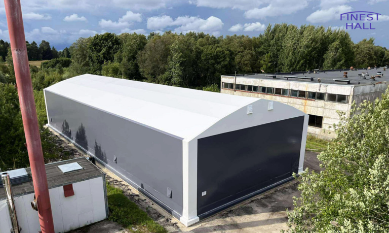 Finest-Hall Factory OÜ toodetud ja paigaldatud PVC hall mõõtudega 15x40m, kõrgusega 6 meetrit Compacto OÜ-le.