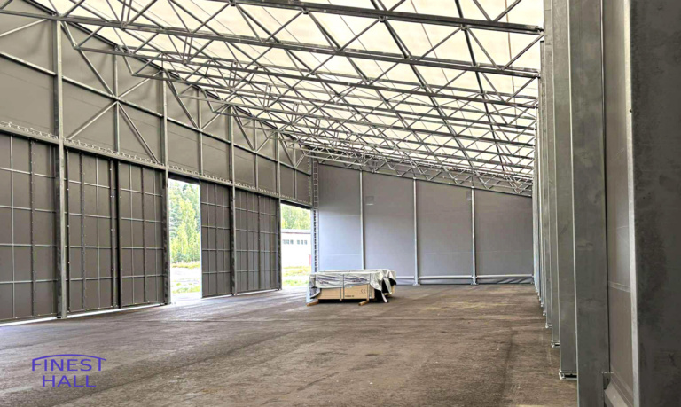 Finest-Hall Factory OÜ toodetud ja paigaldatud varikatus mõõtudega 15x49m, kõrgusega 6,5 meetrit Kierto Itä-Suomi Oy-le.