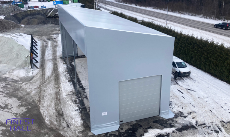 Finest-Hall Factory OÜ toodetud ja paigaldatud varikatus mõõtudega 8x21m, kõrgusega 9,4 meetrit Perasaar OÜ-le.