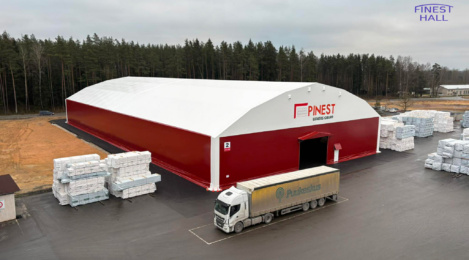 Finest-Hall Factory OÜ toodetud ja paigaldatud PVC hall mõõtudega 40x80m, kõrgusega 7 meetrit Pinest AS-le.