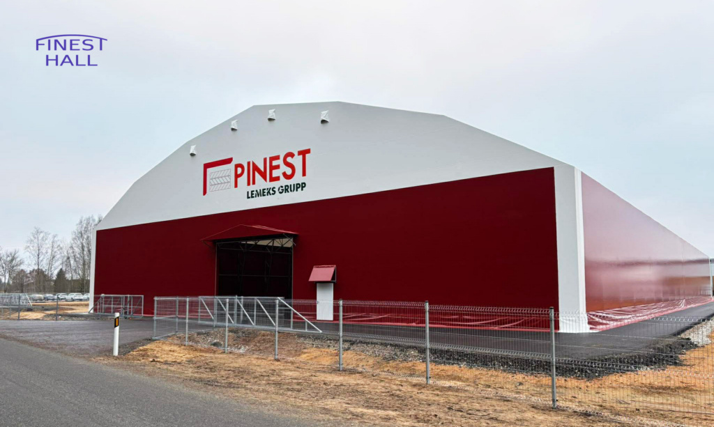 Finest-Hall Factory OÜ toodetud ja paigaldatud PVC hall mõõtudega 40x80m, kõrgusega 7 meetrit Pinest AS-le.